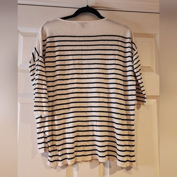 H&M black and white striped lightweight elbow length sleeve top XS - Picture 4 of 4